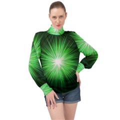 Green Blast Background High Neck Long Sleeve Chiffon Top by Mariart