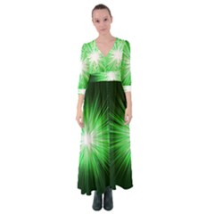 Green Blast Background Button Up Maxi Dress