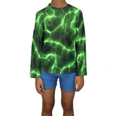 Lightning Electricity Pattern Green Kids  Long Sleeve Swimwear