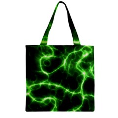 Lightning Electricity Pattern Green Zipper Grocery Tote Bag by Alisyart