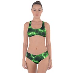 Lightning Electricity Pattern Green Criss Cross Bikini Set
