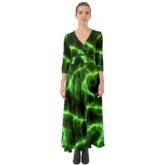 Lightning Electricity Pattern Green Button Up Boho Maxi Dress