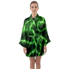 Lightning Electricity Pattern Green Long Sleeve Satin Kimono