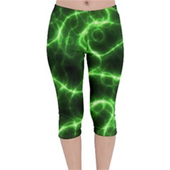 Lightning Electricity Pattern Green Velvet Capri Leggings  by Alisyart