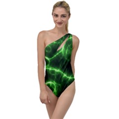 Lightning Electricity Pattern Green To One Side Swimsuit