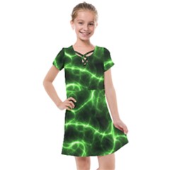 Lightning Electricity Pattern Green Kids  Cross Web Dress