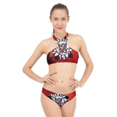 Wonderful Fairy With Butterflies And Roses High Neck Bikini Set