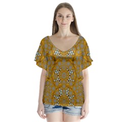 A Star In Golden Juwels V-neck Flutter Sleeve Top