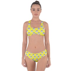 English Breakfast Yellow Pattern Criss Cross Bikini Set