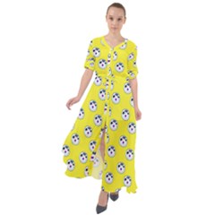 English Breakfast Yellow Pattern Waist Tie Boho Maxi Dress