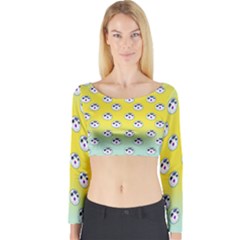 English Breakfast Yellow Pattern Mint Ombre Long Sleeve Crop Top by snowwhitegirl