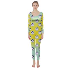 English Breakfast Yellow Pattern Mint Ombre Long Sleeve Catsuit