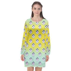 English Breakfast Yellow Pattern Mint Ombre Long Sleeve Chiffon Shift Dress  by snowwhitegirl