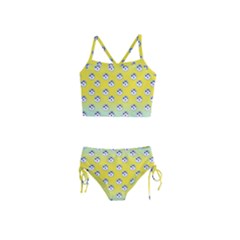 English Breakfast Yellow Pattern Mint Ombre Girls  Tankini Swimsuit by snowwhitegirl