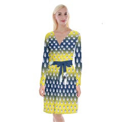 English Breakfast Yellow Pattern Blue Ombre Long Sleeve Velvet Front Wrap Dress by snowwhitegirl