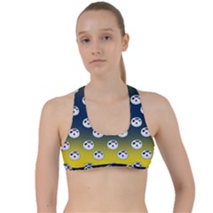 English Breakfast Yellow Pattern Blue Ombre Criss Cross Racerback Sports Bra by snowwhitegirl