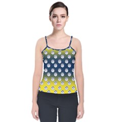 English Breakfast Yellow Pattern Blue Ombre Velvet Spaghetti Strap Top by snowwhitegirl