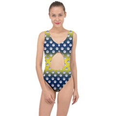 English Breakfast Yellow Pattern Blue Ombre Center Cut Out Swimsuit by snowwhitegirl