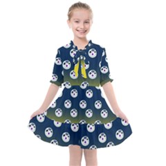 English Breakfast Yellow Pattern Blue Ombre Kids  All Frills Chiffon Dress by snowwhitegirl