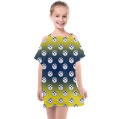 English Breakfast Yellow Pattern Blue Ombre Kids  One Piece Chiffon Dress by snowwhitegirl