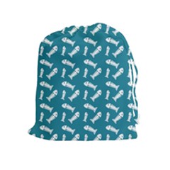 Fish Teal Blue Pattern Drawstring Pouch (xl) by snowwhitegirl