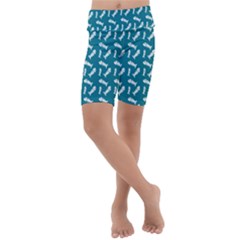 Fish Teal Blue Pattern Kids  Lightweight Velour Cropped Yoga Leggings by snowwhitegirl