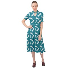 Fish Teal Blue Pattern Keyhole Neckline Chiffon Dress by snowwhitegirl