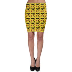 Bat Rose Lips Yellow Pattern Bodycon Skirt by snowwhitegirl