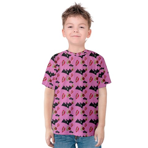 Bat Rose Lips Pink Pattern Kids  Cotton Tee by snowwhitegirl