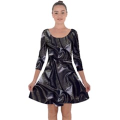Metallic Silver Satin Quarter Sleeve Skater Dress by retrotoomoderndesigns