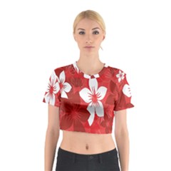 Tropical Red Flowers Cotton Crop Top by retrotoomoderndesigns