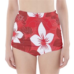 Tropical Red Flowers High-waisted Bikini Bottoms