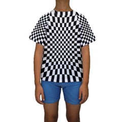 Illusion Checkerboard Black And White Pattern Kids  Short Sleeve Swimwear by Vaneshart