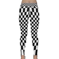 Illusion Checkerboard Black And White Pattern Classic Yoga Leggings by Vaneshart