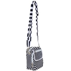 Illusion Checkerboard Black And White Pattern Shoulder Strap Belt Bag by Vaneshart