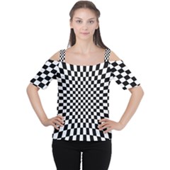 Illusion Checkerboard Black And White Pattern Cutout Shoulder Tee