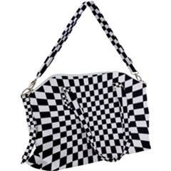 Illusion Checkerboard Black And White Pattern Canvas Crossbody Bag by Vaneshart