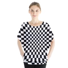 Illusion Checkerboard Black And White Pattern Batwing Chiffon Blouse