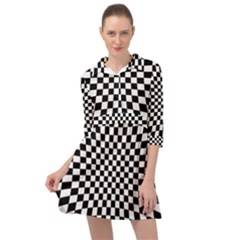 Illusion Checkerboard Black And White Pattern Mini Skater Shirt Dress by Vaneshart