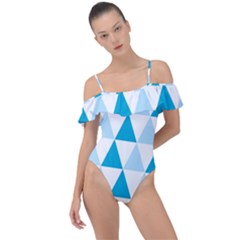 Abstract Modern Background Blue Frill Detail One Piece Swimsuit by Vaneshart