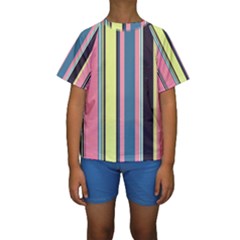 Stripes Colorful Wallpaper Seamless Kids  Short Sleeve Swimwear
