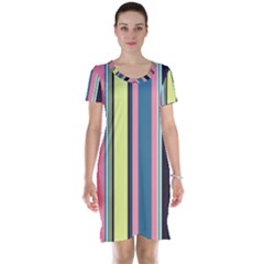 Stripes Colorful Wallpaper Seamless Short Sleeve Nightdress by Vaneshart