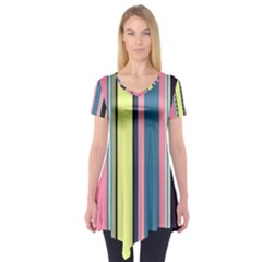 Stripes Colorful Wallpaper Seamless Short Sleeve Tunic 