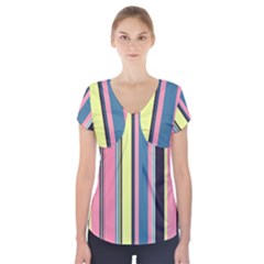 Stripes Colorful Wallpaper Seamless Short Sleeve Front Detail Top