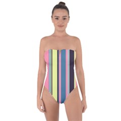 Stripes Colorful Wallpaper Seamless Tie Back One Piece Swimsuit