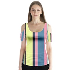Stripes Colorful Wallpaper Seamless Butterfly Sleeve Cutout Tee 