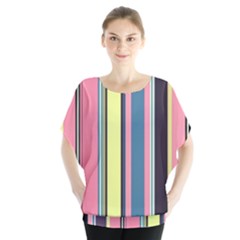 Stripes Colorful Wallpaper Seamless Batwing Chiffon Blouse