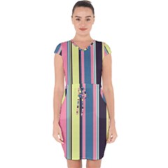 Stripes Colorful Wallpaper Seamless Capsleeve Drawstring Dress 