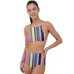 Stripes Colorful Wallpaper Seamless High Waist Tankini Set