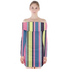 Stripes Colorful Wallpaper Seamless Long Sleeve Off Shoulder Dress